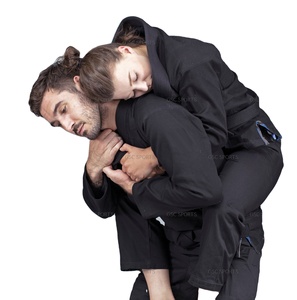 Kimono BJJ noir unisexe, uniforme jiu jitsu brésilien léger avec broderie personnalisée et logos en tissu tissé de perles - Product Image 1