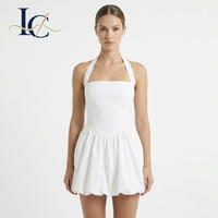 Robe Courte Chic Y2K Coquette Blanche Unie Coupe Princesse Trapèze Tissée avec Fermetures Éclair, Jupe Ballon Volumineuse et Mignonne pour Vacances et Soirées