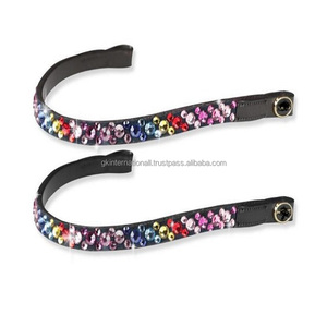 Personalized Multicolor Crystals Diamante Bling Decorative Leather Horse Brow <b>Band</b> With <b>Snap</b> Button Loop Closure All Sizes - Product Image 4