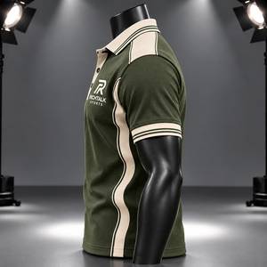 Men's Green Short Sleeve for Shirt with Contrast <b>Trim</b> Regular Fit Sporty Style Digital Printing Jersey <b>Fabric</b> - Product Image 3