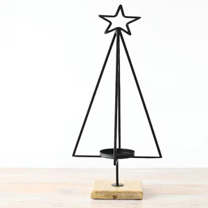 Porte-bougie étoile sur base en bois – Décoration de Noël rustique en métal et bois, porte-bougie étoile décoratif en métal fait main - Product Image 5