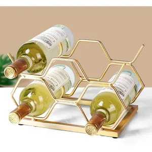 Modern Metal <b>Wine</b> Holder Round Design 6 Bottle Stand Gold Finish Durable Waterproof Farmhouse Bar Accessory 11in X 7.2in X 8.2in - Product Image 3