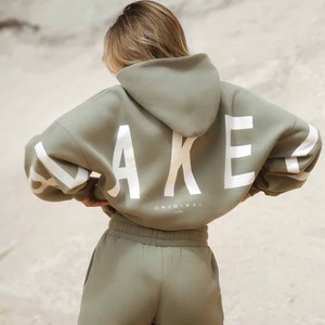 Ensemble 2 pièces pour femmes, sweat-shirt à capuche et short, couleur unie, polaire, décontracté, coupe ample, manches longues, vêtements de printemps et d'été - Product Image 2