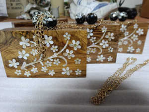 Mère en bois de perle incrustation feuille conception pochette sac à main arabe cadeaux arabe maquillage sac femme sac de voyage - Product Image 2