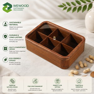Acacia Wood Eco-Friendly Rectangle <b>Box</b> with Glass Lid 6 Compartment <b>Herb</b> Storage Container Durable Hand Wash Only - Product Image 2