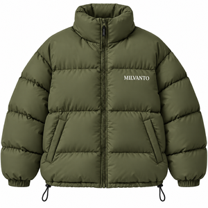 Veste matelassée pour homme Olive Custom, veste d'hiver chaude en duvet matelassé, col montant de qualité supérieure, fermeture éclair intégrale, veste surdimensionnée brodée - Product Image 1