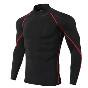 Camiseta Deportiva de Manga Larga para Hombre, Cuello Alto, Tejido de Punto, Secado Rápido, Corte Ajustado, Color Negro - Product Image 3