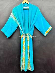 ชุดคลุมกิโมโนผ้าไหมเครปแบบอินเดีย ทำมือ เอวยางยืด ชุดชายหาดหรูหรา ชุดลำลอง ของขวัญ สไตล์โบโฮ สำหรับผู้หญิง ผ้าคลุมตัว ฤดูร้อน ฤดูใบไม้ร่วง ฤดูใบไม้ผลิ - Product Image 5