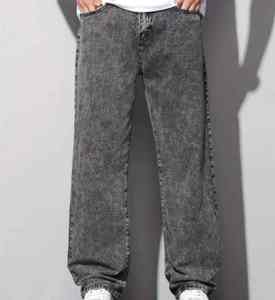 100% Cotton Baggy Straight <b>Jeans</b> Breathable Denim Mid <b>Waist</b> Relaxed Fit Gothic Casual Washed Solid Wide Leg Loose Trousers - Product Image 2