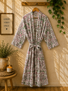 Kimono Floral para Mujer, Algodón, Estilo Boho, para Playa, Estampado, Cuello en V, Cierre con Cordón, Transpirable, Ligero, para Resort - Product Image 4