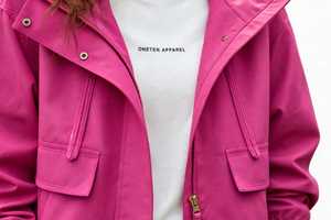 Oneten Apparel <b>Pink</b> Hooded Zip up Jacket Unisex Regular Sleeve Loose Fit Solid Pocket Casual Winter Coat Front Logo Polyester - Product Image 2