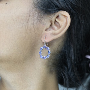 Pendientes Colgantes de Plata de Ley 925 con Tanzanita Natural, Piedra de Nacimiento de Diciembre, Gema Morada Ovalada, Diseño Floral Hecho a Mano, Venta al por Mayor - Product Image 2
