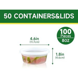 Set da 50 Contenitori in Plastica da 8 oz Senza BPA, Ermetici, per Asporto e Conservazione Alimenti, con Coperchi - Product Image 2