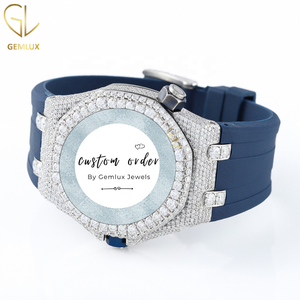 Reloj de Diamantes Moissanite Personalizado para Hombre, Reloj Automático con Incrustaciones de Diamantes, D VVS, Pasa el Test de Diamantes, Correa de Goma Azul, Reloj de Lujo - Product Image 4