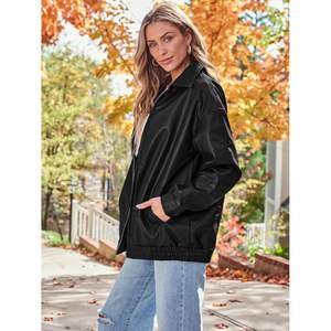 Chaqueta Bomber de cuero de gran tamaño de gamuza sintética para mujer 2025 moda de otoño patrón sólido trajes de invierno Y2K Tops - Product Image 5