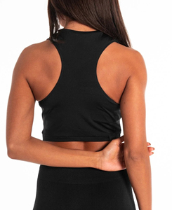 Top Corto Deportivo de Punto Negro para Mujer, Cuello Redondo, Color Sólido, Fruncido Delantero, Transpirable, de Spandex y Poliéster, Venta Caliente 2026 - Product Image 4