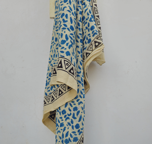 Hand Block Print Cotton <b>Sarong</b> Wrap Beige Floral Beach Pareo Indian Handmade Cover Up Boho Summer Scarf Lightweight Vacation - Product Image 4
