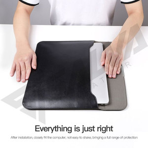Genuine Leather <b>Laptop</b> <b>Sleeve</b> Case for 13 14 15 Inch Computer Protective Cover with Hasp Closure Modern Design Brown Color - Product Image 3