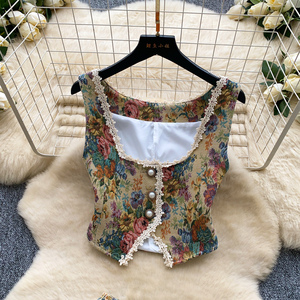 Conjuntos vintage para <span class=keywords><strong>mujer</strong></span>, top con cuello en V y pantalones cortos estampados, ropa al por mayor - Product Image 2