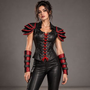 Women Punk PU <b>Leather</b> Embroidered Sleeveless Corset Crop Top Epaulet Shoulder Pads Autumn Stage Performance Costume Clubwear - Product Image 1
