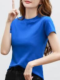 T-shirt en coton pour femme, coupe slim, respirant, tissu doux, logo personnalisé, manches courtes, uni, style estival. - Product Image 1