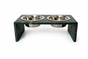 Gamelle surélevée de luxe en marbre vert pour animaux de compagnie, ensemble de deux bols en acier inoxydable, station moderne surélevée pour l'alimentation et l'eau des chiens et des chats - Product Image 3
