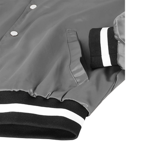 Chaqueta Bomber de Satén Personalizada, Color Gris, Cuello Camisero, Estilo Casual y Moderno, Chaqueta de Béisbol con Servicio OEM - Product Image 4