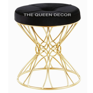 Tabouret de luxe Golden Stool en acier inoxydable, forme ronde, avec un magnifique pouf en tissu, autre décoration d'intérieur - Product Image 5
