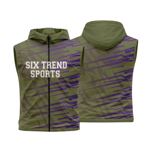 เสื้อกั๊กมีฮู้ดแขนกุดสำหรับผู้ชาย Six Trend Sports ลายพิมพ์เรขาคณิต ซิปด้านหน้า แห้งเร็ว ผ้าถัก ทรงปกติ สไตล์สปอร์ต - Product Image 2