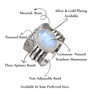 Natural Rainbow Moonstone <b>Ring</b> Vintage Wide Band Silver Plated Bohemian Jewelry for unisex - Product Image 2