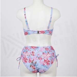 Floral Print Two Piece <b>Bikini</b> <b>Set</b> Women High Waist Crossed Halter Top With Drawstring Bottoms Stretch Swimwear - Product Image 2