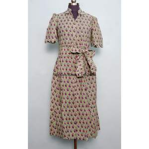 Robe longue maxi en coton bio 100 %, imprimée à la main, style bohème, avec longues manches bouffantes, idéale pour la plage. - Product Image 1