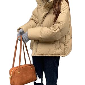 Parkas cortas gruesas y cálidas de invierno 2024 para mujer, Abrigo acolchado de algodón con cuello levantado informal, técnicas estampadas, nailon acolchado Simple - Product Image 1