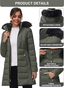 Women's Lightweight <b>Packable</b> Hooded Winter Quilted Puffer <b>Jacket</b> Detachable Sleeves Hat Zipper Closure Water Resistant Wool - Product Image 3