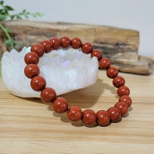 Bracelet en perles de jaspe rouge, forme sphérique polie, bijoux tendance pour femmes et hommes - Product Image 2