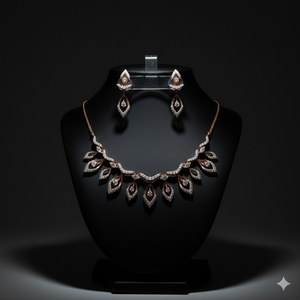 Ensemble collier et boucles d'oreilles en or rose 18 carats avec diamants véritables - Bijoux en diamants naturels certifiés IGI - Product Image 2