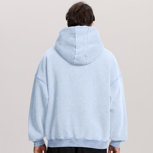 Unisex Oversized <b>Hooded</b> Fleece <b>Zip</b>-Up Sweatshirt Solid Light Blue Casual Winter Wear 100% Cotton Knitted Fabric Quick Dry 300g - Product Image 2