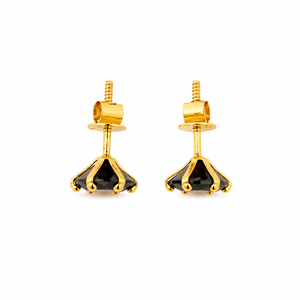 18K Solid Gold Round Cut <b>Black</b> Onyx <b>Stud</b> <b>Earrings</b> Minimalist High Polish Women Daily Wear Party Wedding Gift Jewelry - Product Image 5