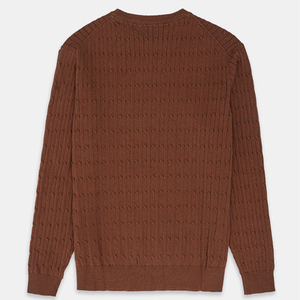 Men's Brown Knitted Crewneck <b>Sweater</b> Full Sleeve Solid Color Autumn Pullover Standard Thickness 100% Acrylic - Product Image 2