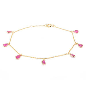 18K Gold Pear <b>Ruby</b> Charm <b>Bracelet</b>-Minimalist Stackable Fine Jewelry - Product Image 2