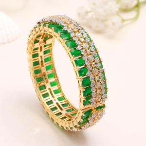 Emerald CZ Openable Bangle 22K Gold Plated Handmade <b>Kada</b> Bracelet Indian Jewelry Gift for Her - Product Image 1