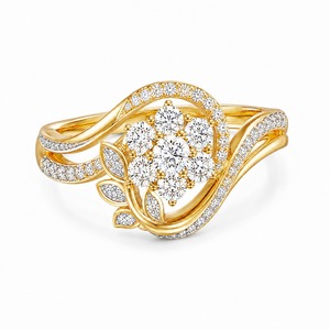 Anillo de Oro Amarillo con Forma de Flor y Racimo de Diamantes, con Corte Brillante Redondo y Engaste Pavé, para Mujer, Joyería de Compromiso - Product Image 5