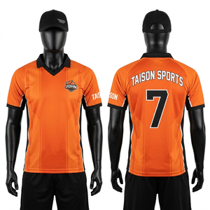 Camiseta de árbitro de hockey sobre césped transpirable de poliéster de 180 GSM, diseño de paneles en blanco, azul y naranja, impresión por sublimación personalizada, logotipo bordado. - Product Image 5