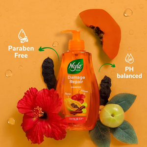 Champú reparador de daños y anticaída enriquecido con shikakai y hibisco, fórmula suave, pH equilibrado, sin parabenos, para un cabello nutrido. - Product Image 4