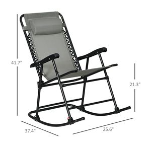 Set di 2 sedie a dondolo pieghevoli grigie da esterno con poggiatesta per patio, giardino, terrazza, cortile - Product Image 3