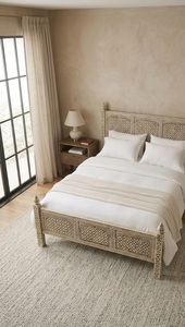 Cama de Madera de Ratán Tallada, Diseño Tradicional, Tamaño King, para Juego de Dormitorio - Product Image 4