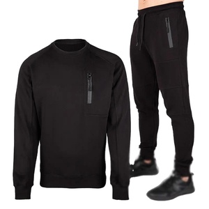 Men's Custom Sports Sweatsuit Solid Pattern Printed Collar Hoodie Sweatpants Wholesale Two-Piece Running Fitness Training Sets - Product Image 3