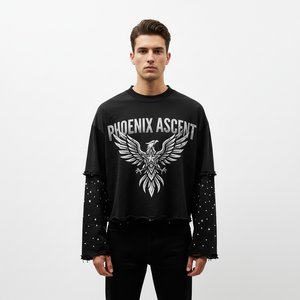 เสื้อยืดแขนยาวสองชั้นสไตล์วินเทจ พิมพ์ลายกราฟิกบนผ้าคอตตอนหนาน้ำหนักมาก ตกแต่งด้วยคริสตัล ล้างสีแบบแอซิดวอช ขนาดใหญ่พิเศษ - Product Image 1