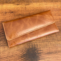 Dompet panjang mewah wanita, dompet kulit asli kualitas tinggi, dompet penyimpan kartu multifungsi kulit asli Full Grain