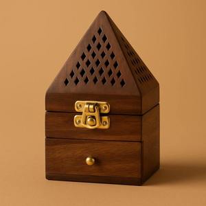 Soporte de Incienso de Madera Personalizado con Patrón Intrincado y Inserto Metálico para Aromaterapia, Yoga y Uso Espiritual - Product Image 5